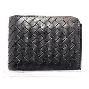 Bottega Veneta Intrecciato Black/Lambskin Leather Men’s Bifold Wallet Coin Pouch